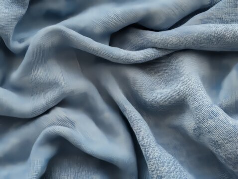 Soft, textured light blue fabric drapes.