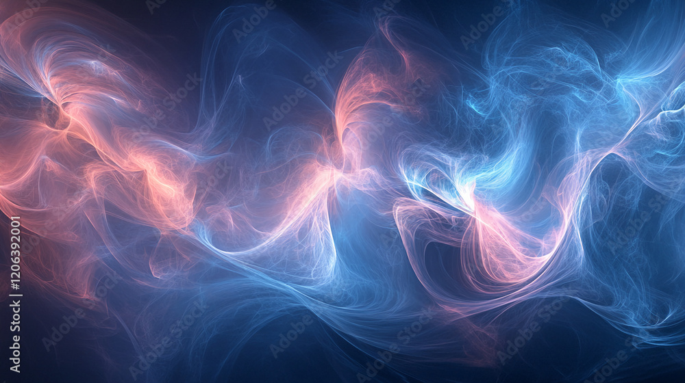 Poster colorful abstract swirl of blue and pink smoke patterns in a dark background showcasing movement and