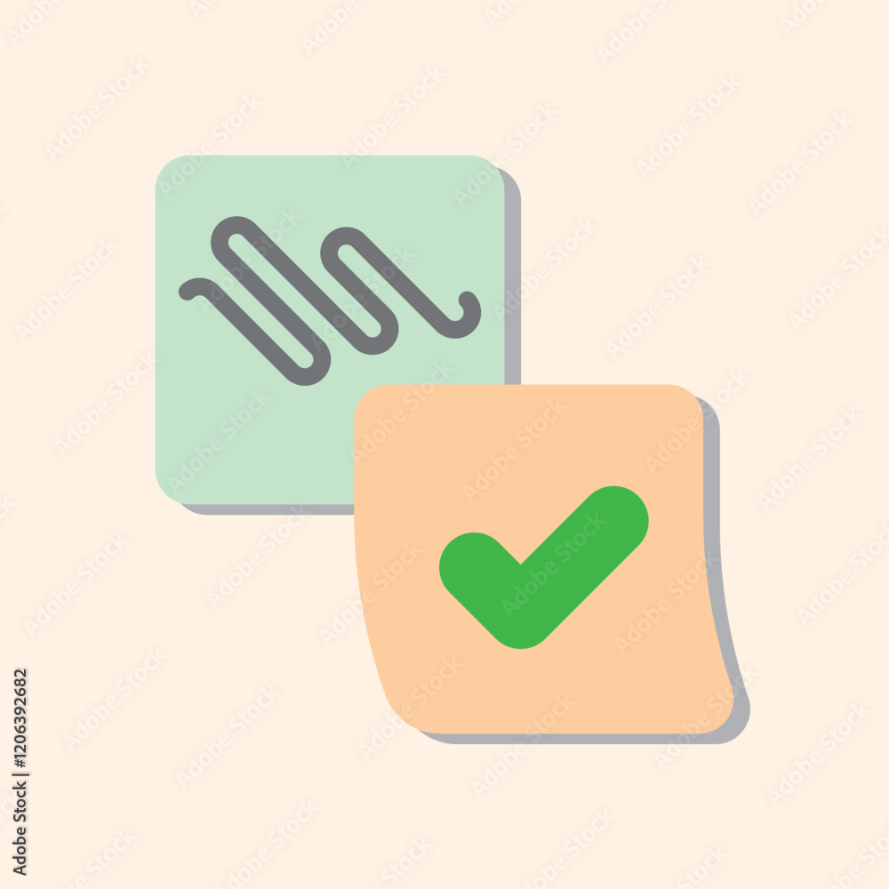 Poster two sticky notes, one with a wavy line and one with a green check mark icon