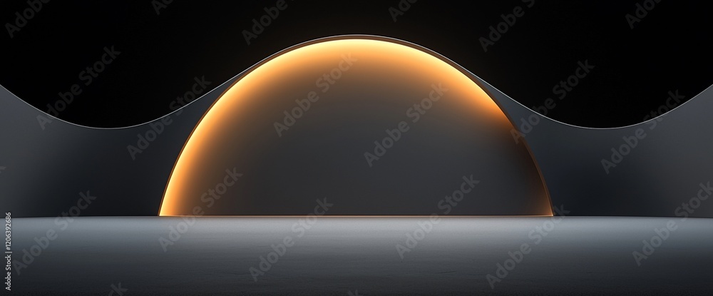 Poster abstract dark background with glowing semicircle.