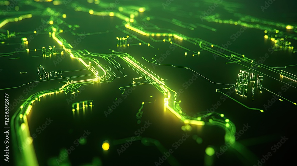 Poster abstract green circuit board digital network design