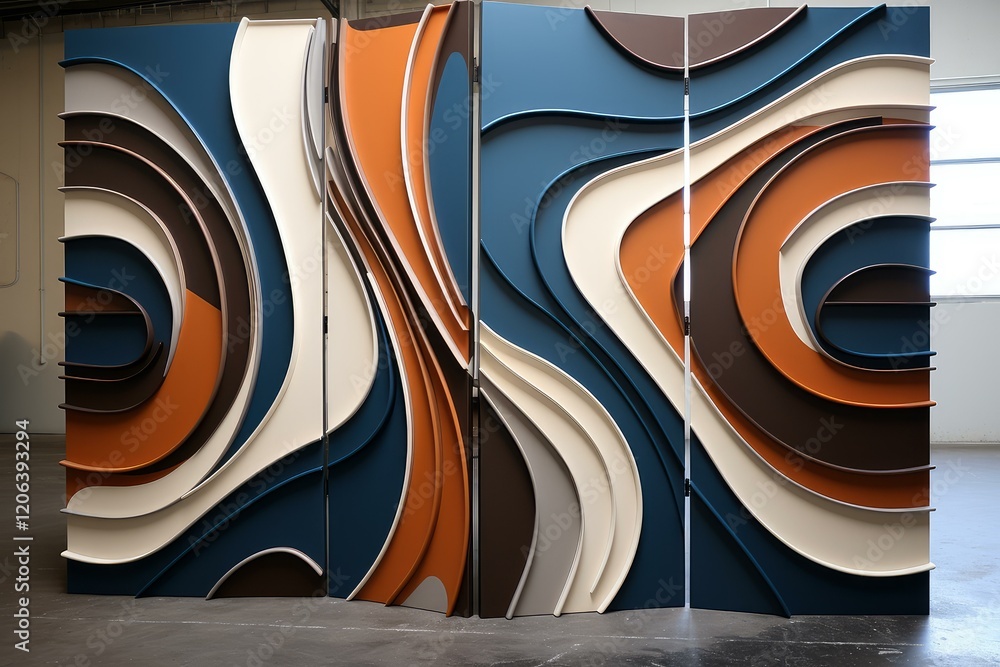 Poster modern and stylish folding screen with a wavy and colorful design, adding a touch of art to interior