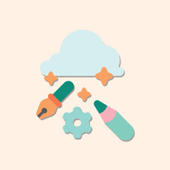 Stylized Graphic Design Tools with Floating Elements and Soft Colors on a Light Background