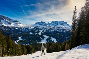 Ski resort Madonna di Campiglio.Panoramic landscape in the winter time of the Dolomite Alps in Madonna di Campiglio. Northern and Central Brenta mountain groups,Italy