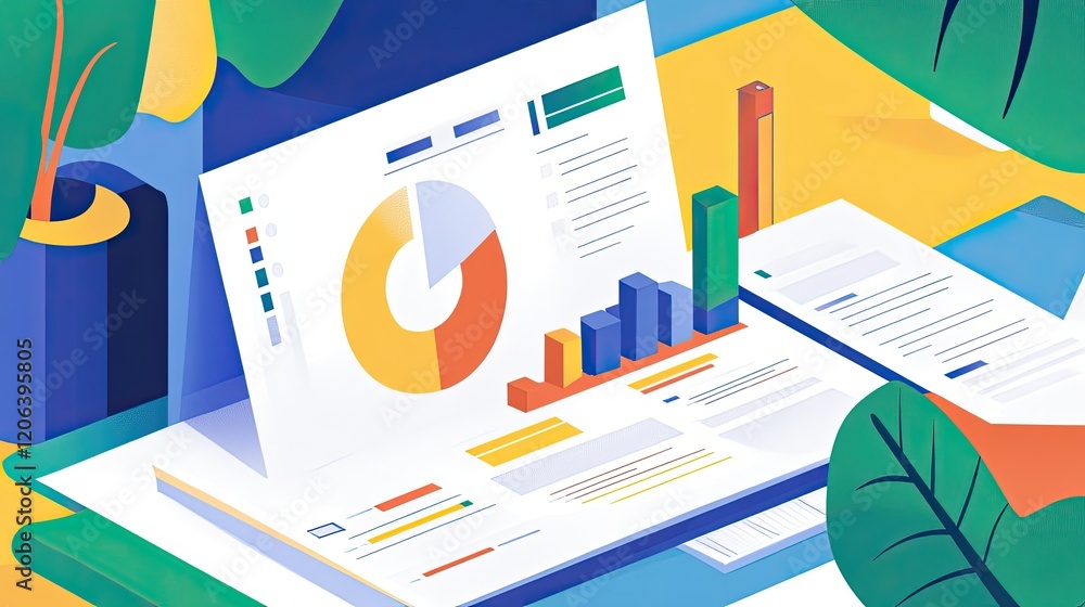 Poster Colorful Charts and Graphs Display Financial Data Analysis