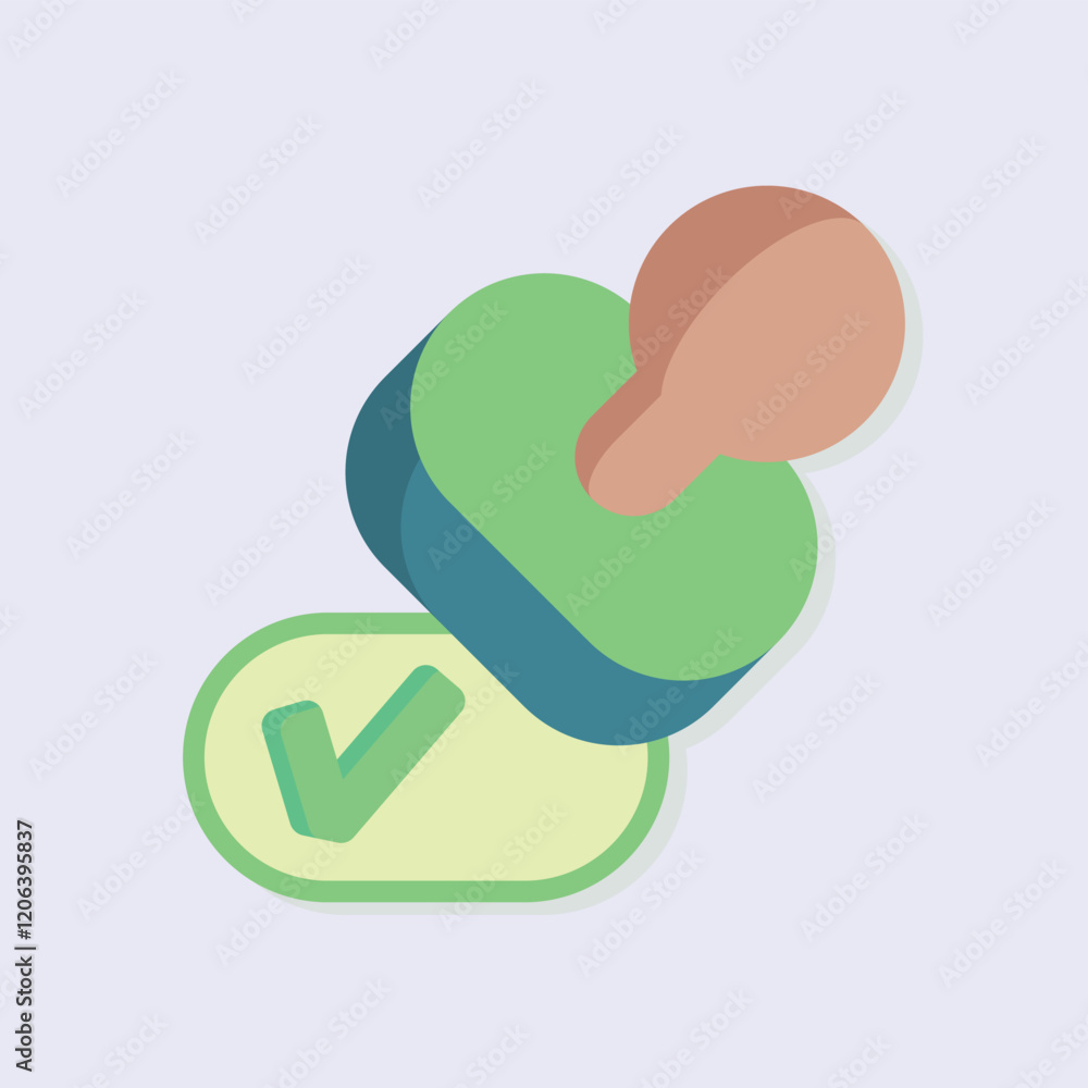 Poster stylized approved stamp icon with checkmark, modern minimalist design concept for web or application