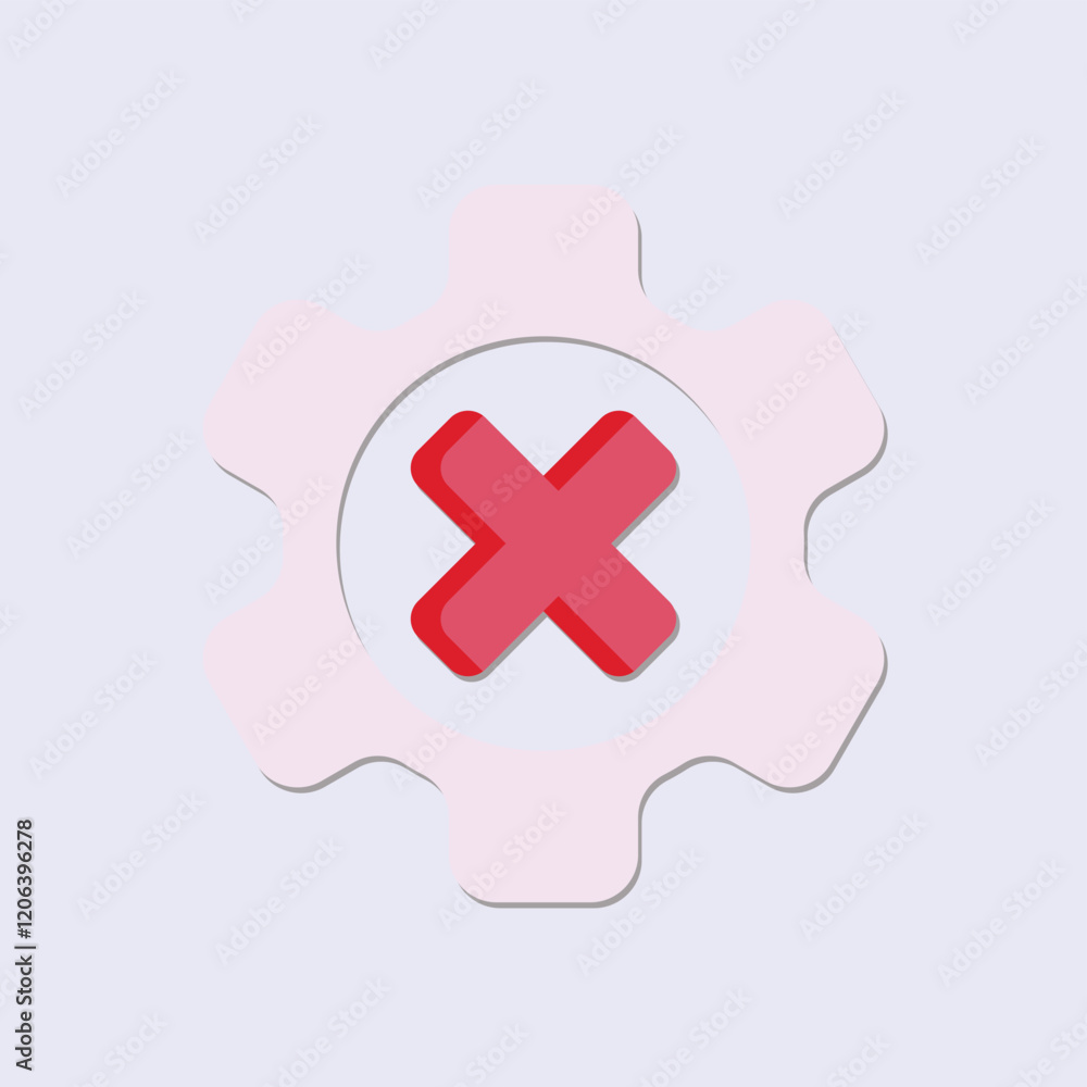 Poster a gear icon with a red cross on a light purple background is an icon for settings error