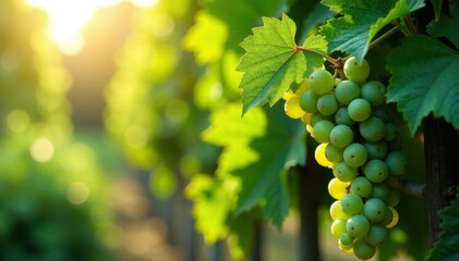 Grapevine foliage with sunlight filtering through the leaves, sunlight, nature