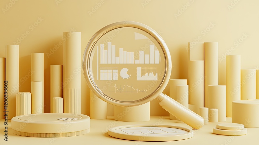 Poster Magnifying Glass Analyzing Data Charts And Graphs