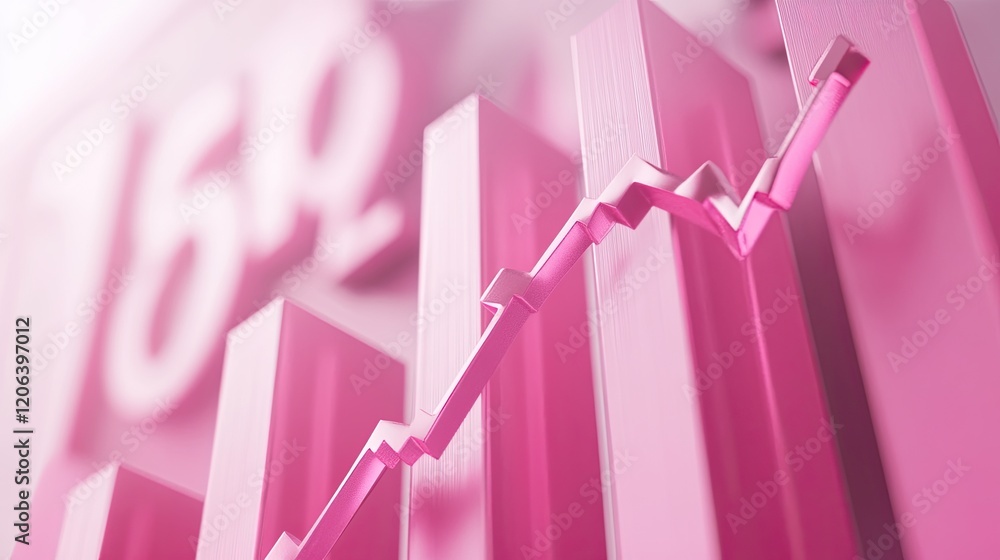 Poster pink three dimensional bar graph showing growth