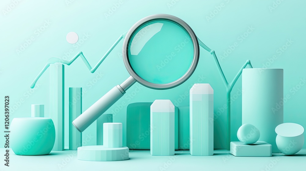 Aufkleber Magnifying Glass Analyzing Abstract Teal Graph Data