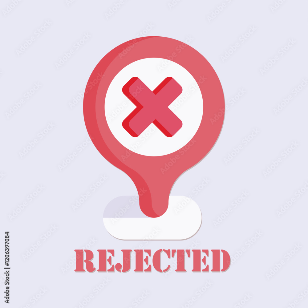 Poster red marker with a cross symbol representing rejection and the word rejected