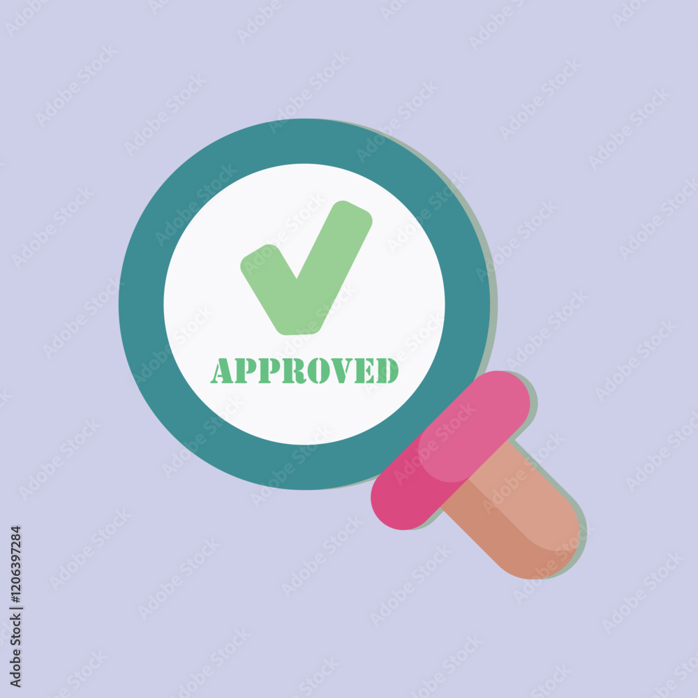 Aufkleber vector illustration of a round checkmark with stamp handle on a light background