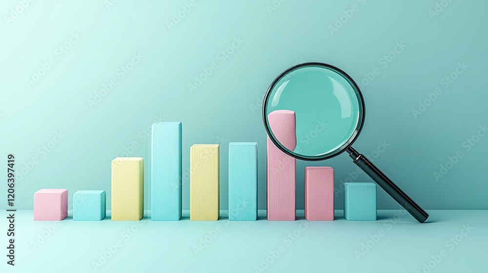 Poster colorful blocks magnified data analysis chart