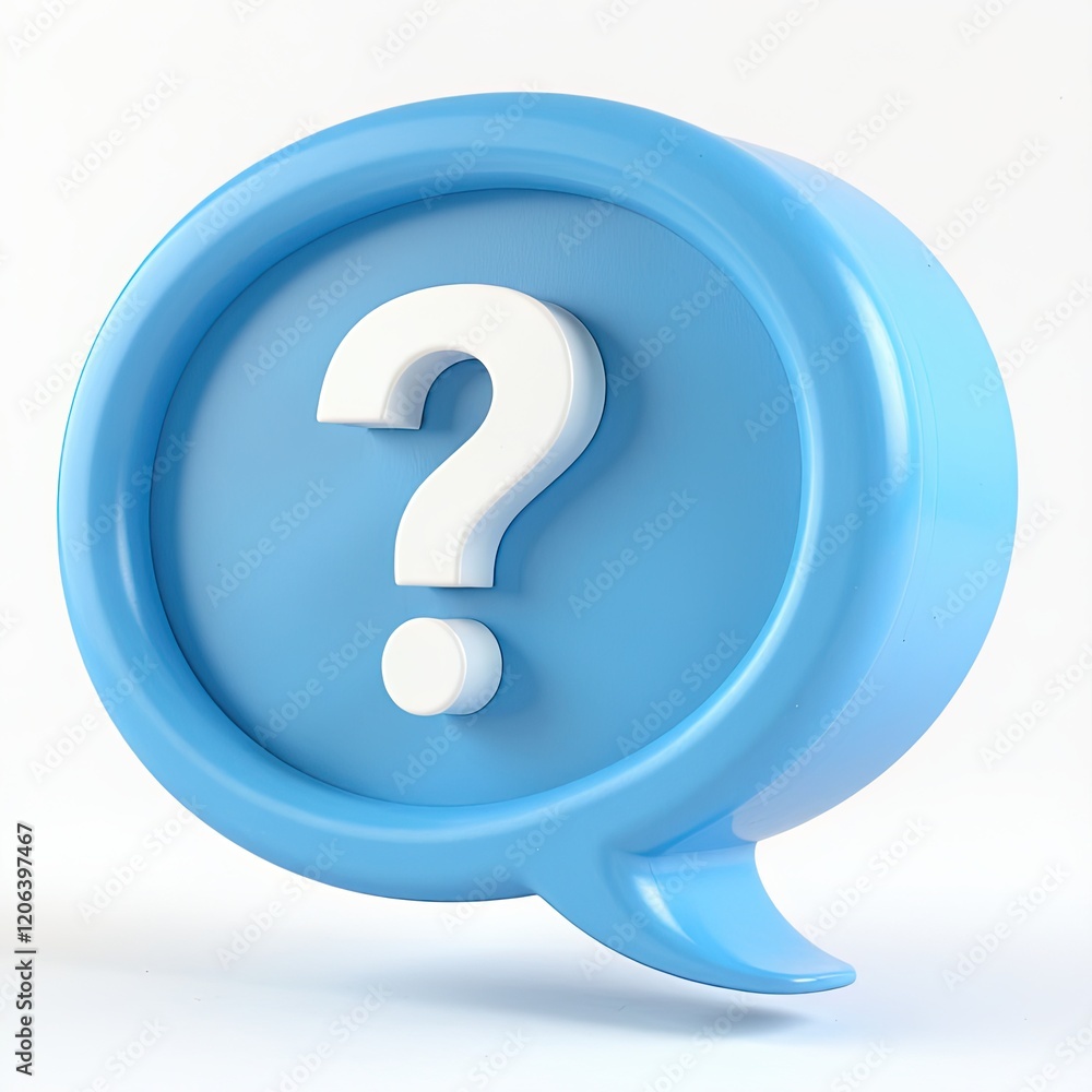 Poster a 3d rendering of a light blue speech bubble with a large white question mark inside. perfect for we