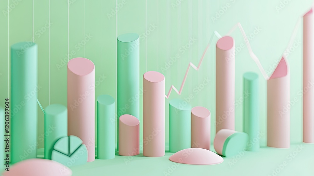 Poster abstract pastel cylinders forming a dynamic graph