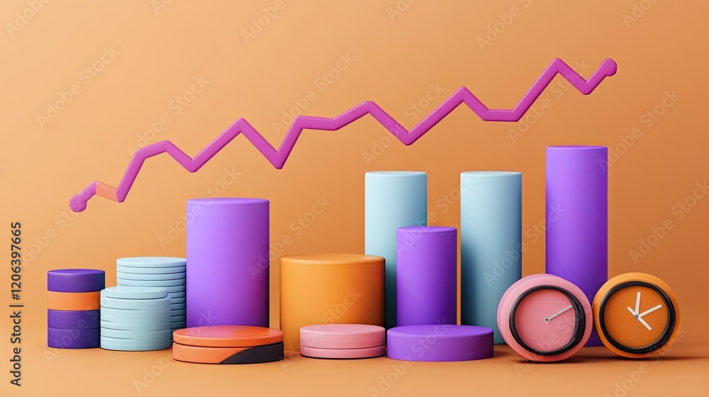 Poster abstract colorful cylinders graph showing growth