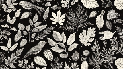 Floral black and white background
