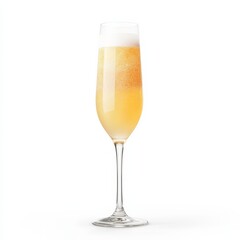 A luxurious Bellini with a blend of peach puree and Prosecco, served in a slender champagne flute, isolated white background