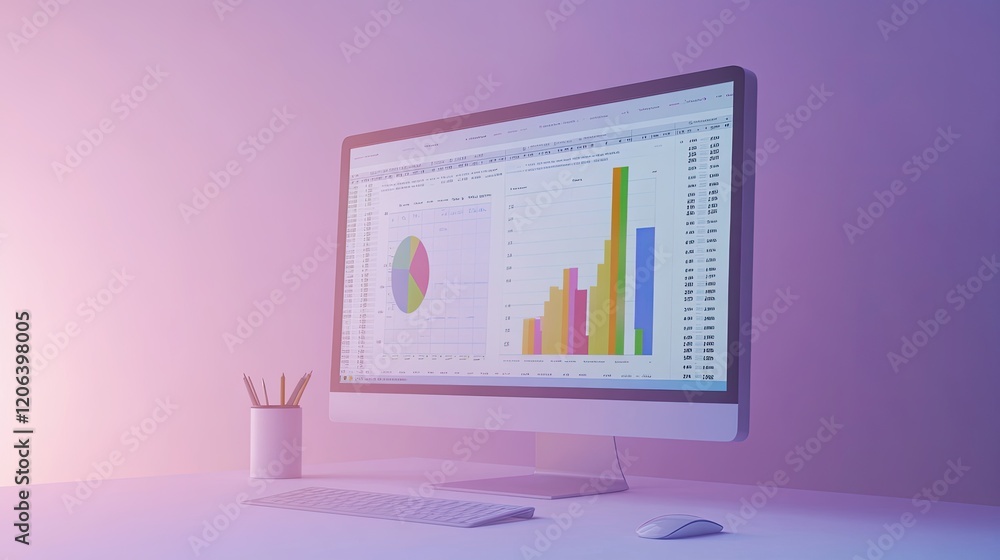 Poster Computer Screen Displays Business Data Graphs And Charts