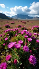 Obraz premium Rannoch Moor heather in bloom with a blue sky, peat bogs, moorland