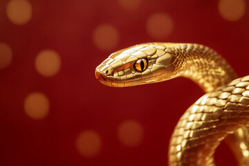 Obraz premium Gold snake on a red background for Chinese New Year concept