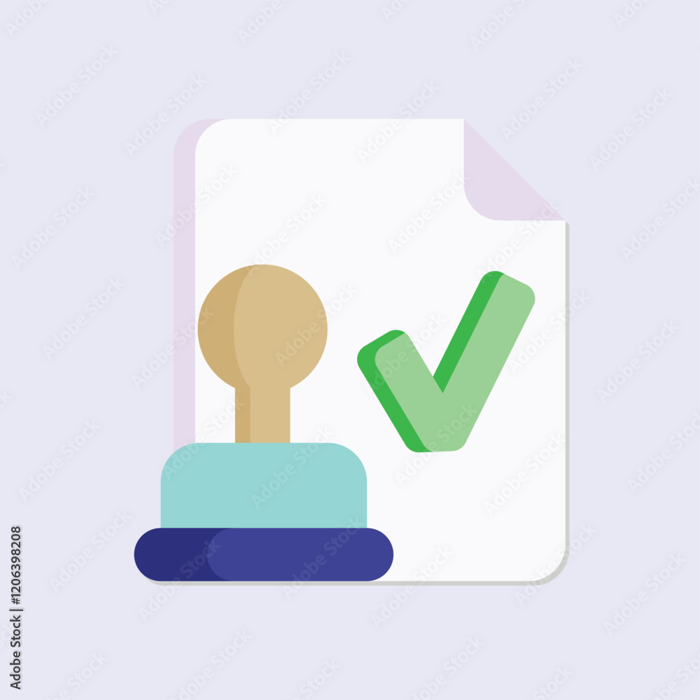 Aufkleber approved document with check mark and stamp illustration for validated files