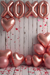  Valentine's Day decoration with pink metallic  XOXO and hearts background