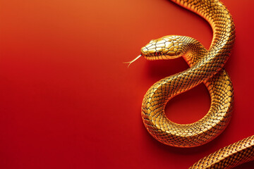 Obraz premium Gold snake on a red background for Chinese New Year concept
