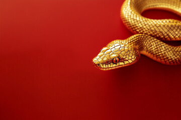 Fototapeta premium Gold snake on a red background for Chinese New Year concept