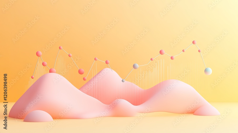Poster abstract pink hills illustrating data trends graphically