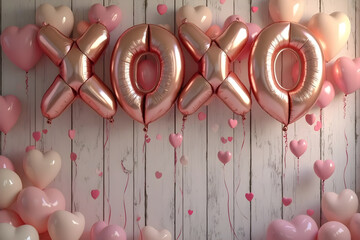 Xoxo word from pink inflatable balloons