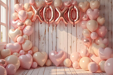 XOXO Hugs and Kisses pink  hearts ballons