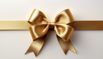 gold gift shiny bow with ribbon on a white surface close up
