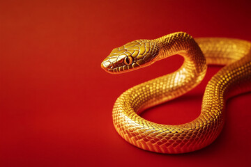 Fototapeta premium Gold snake on a red background for Chinese New Year concept