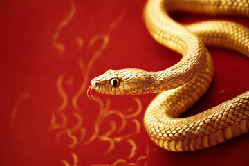 Obraz premium Gold snake on a red background for Chinese New Year concept