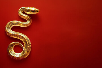 Obraz premium 3D gold snake on red background celebrating Chinese New Year