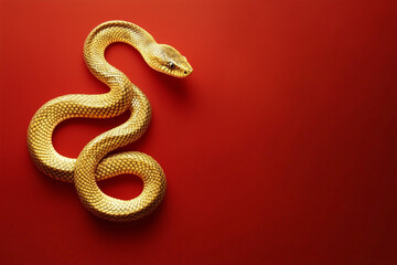 3D gold snake on red background