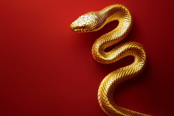 Fototapeta premium 3D gold snake on red background celebrating Chinese New Year