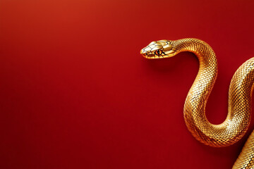 Obraz premium 3D gold snake on red background