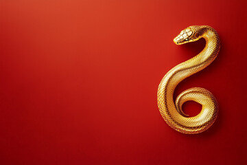 Obraz premium 3D gold snake on red background