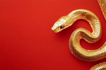Obraz premium 3D gold snake on red background