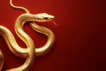 Obraz premium 3D gold snake on red background