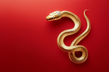 Fototapeta premium 3D gold snake on red background celebrating Chinese New Year