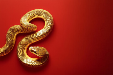 Obraz premium 3D gold snake on red background celebrating Chinese New Year