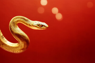 Fototapeta premium 3D gold snake on red background celebrating Chinese New Year