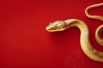 Fototapeta premium Gold snake on a red background for Chinese New Year concept
