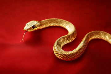 Fototapeta premium Gold snake on a red background for Chinese New Year concept