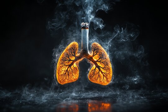 Cigarette smoke forming human lungs on black background for world no smoking day awareness - Powered by Adobe