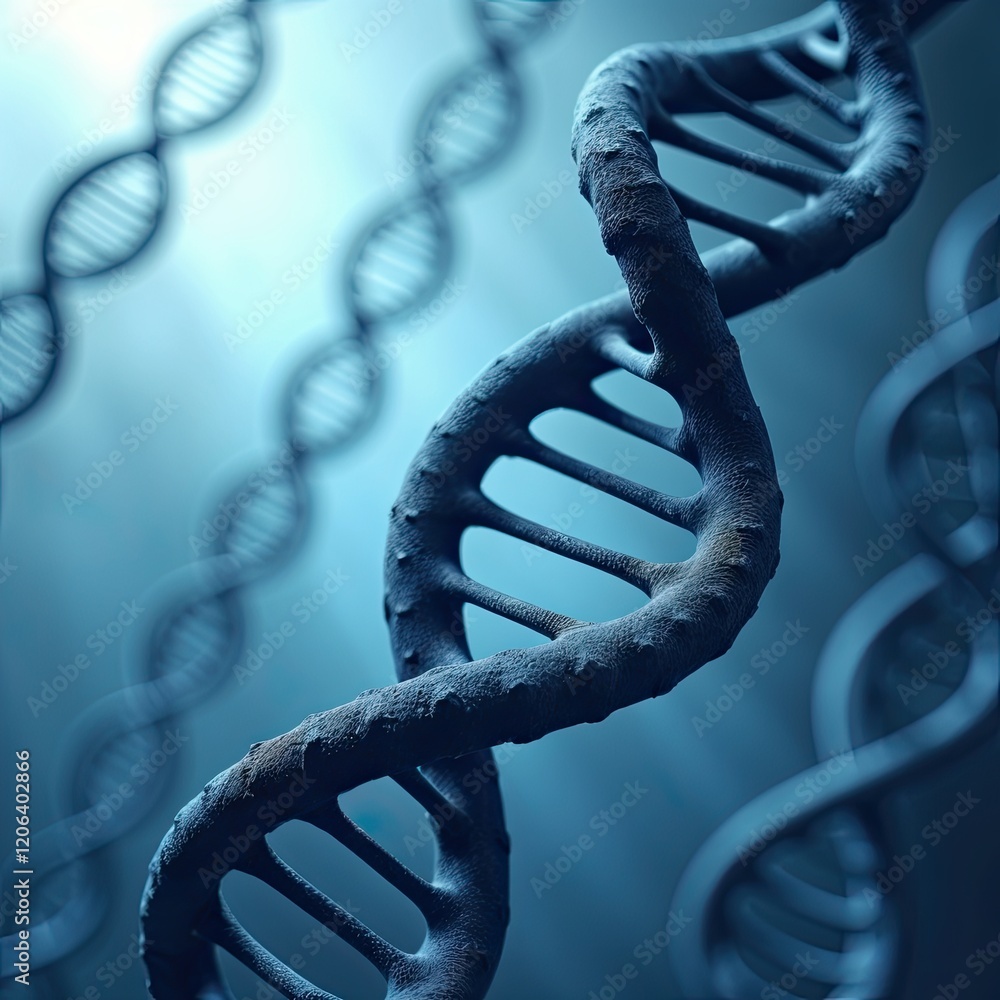 Poster close-up of a dna double helix. detailed 3d rendering of the genetic code, showcasing its intricate 